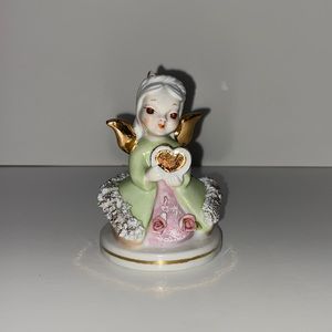 Vintage Lefton China Hand Painted Angel Gold Heart (Broken Halo)